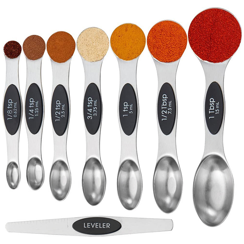 8pc Magnetic Measuring Spoon Set Dual Sided Dry & Liquid Narrow