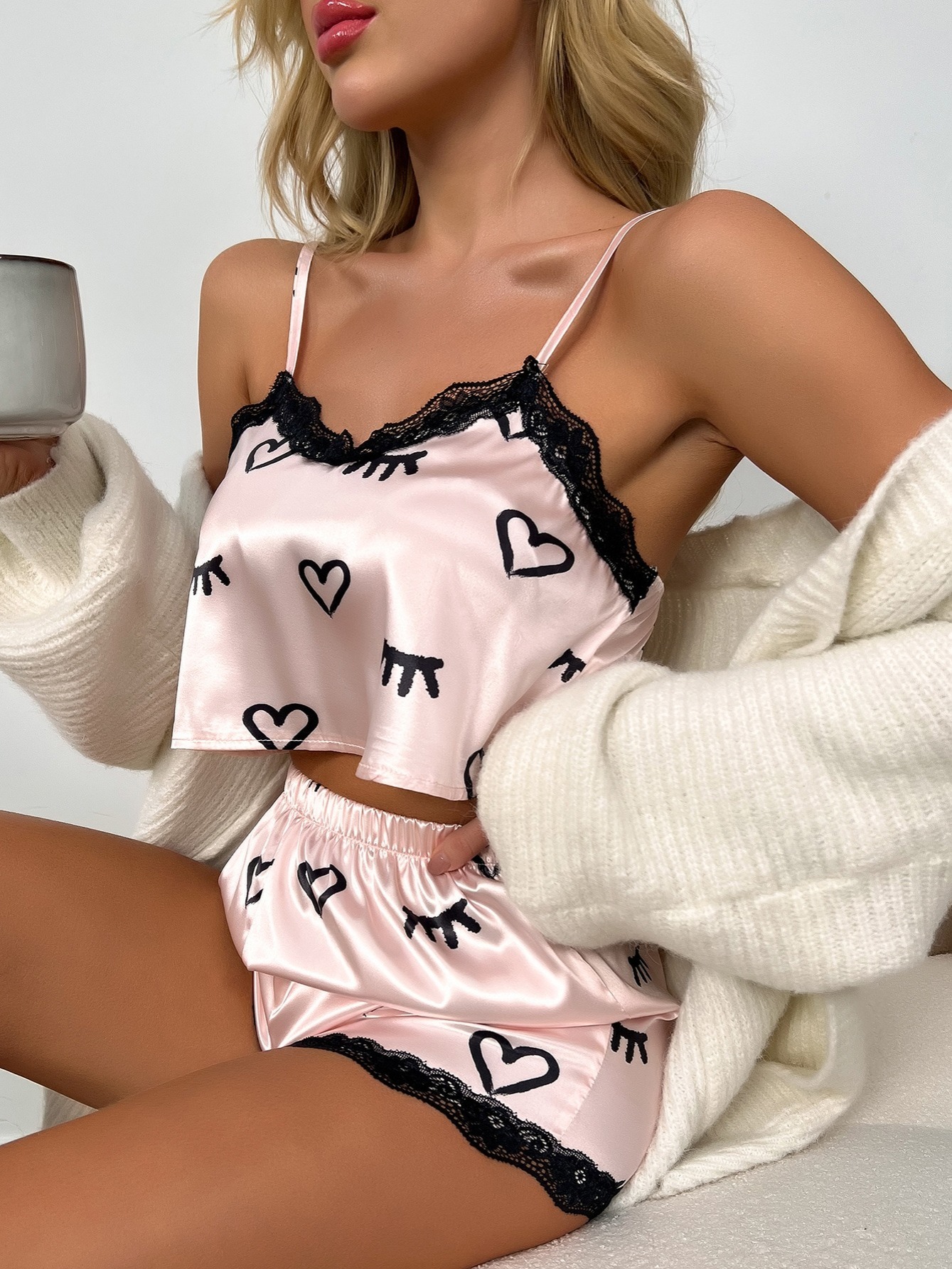 Conjunto de pijama sexy de 2 peças top de lingerie casual - Temu