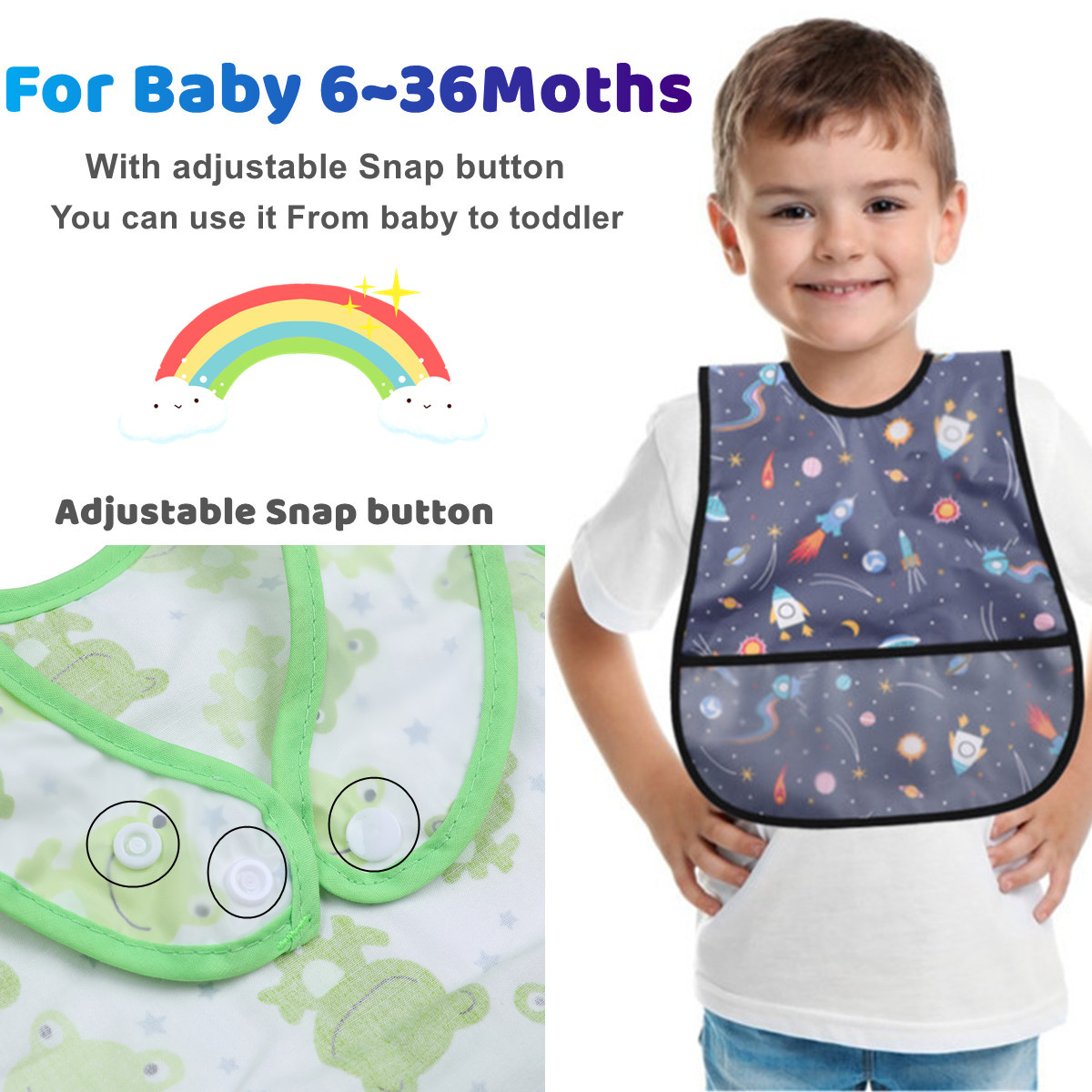 Paquete por caja: baberos impermeables para bebés y niños pequeños,  ajustables y desmontables, de 6 a 24 meses Adepaton CPB-DE-WX41-1