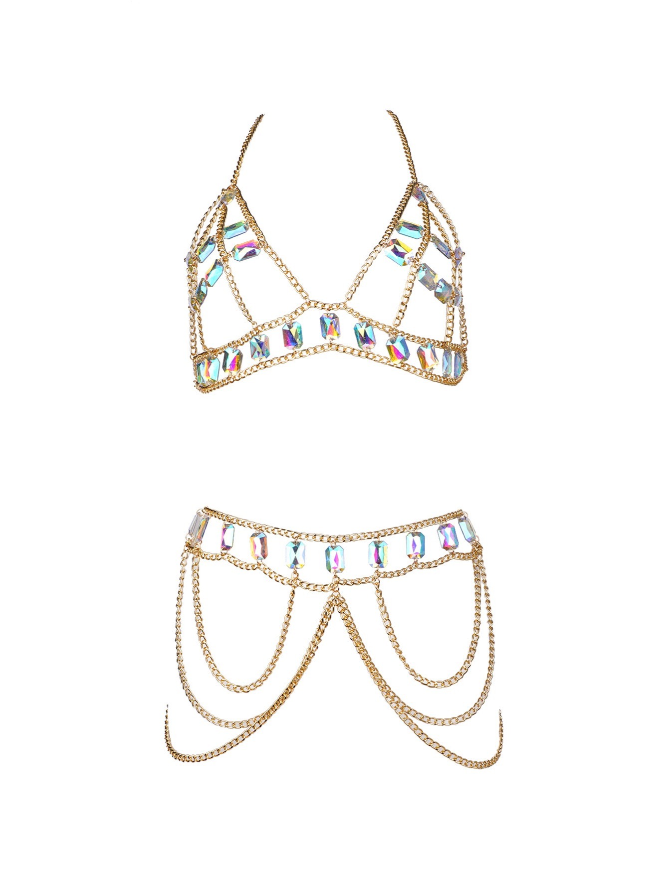 Nightclub DJ Beach Bra Body Jewelry Shining Neo Gothic Copper Fashion Chest  Chain Chain for Women Bohemian fashion …