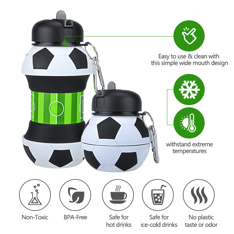 1 Liter Foldable Football Kids Water Bottles Portable Sports Water Bottle  Football Soccer Ball Shaped Water Bottl Silicone Cup