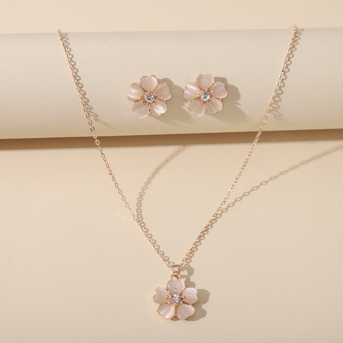 Cherry Blossom Pendant Necklace Earrings Sets