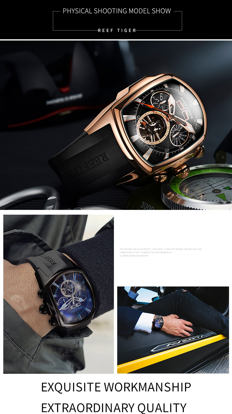 Rt Top Brand Luxury Big Watch For Men Blue Dial Mechanical Tourbillon ...