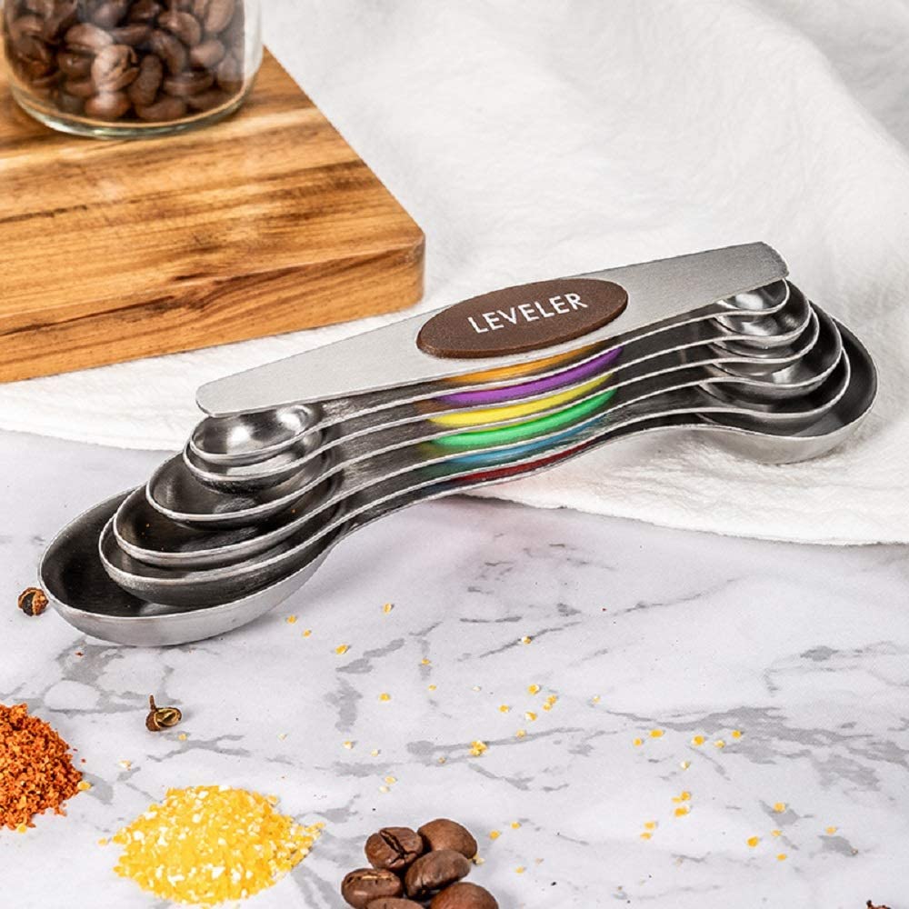 Dual Sided Magnetic Measuring Spoons + Leveler Stainless Steel