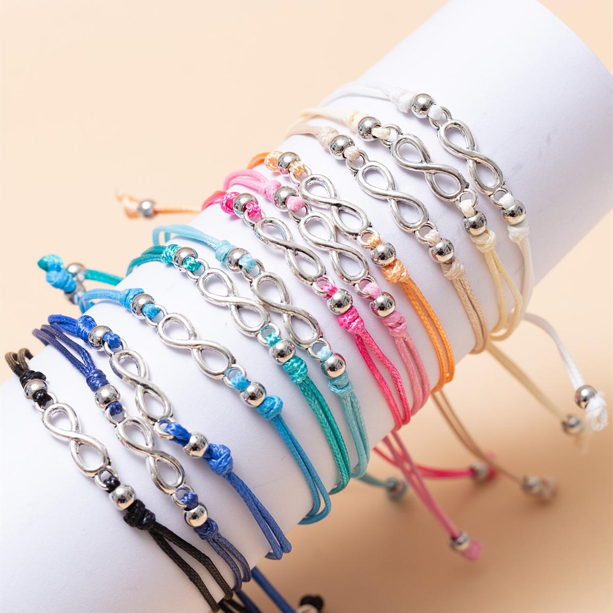 

12 Pcs Bohemian Style Antique Silver Color Infinity Sign Cord Bracelet Adjustable Bangle For Women Men Birthday Gift Fashion Jewelry