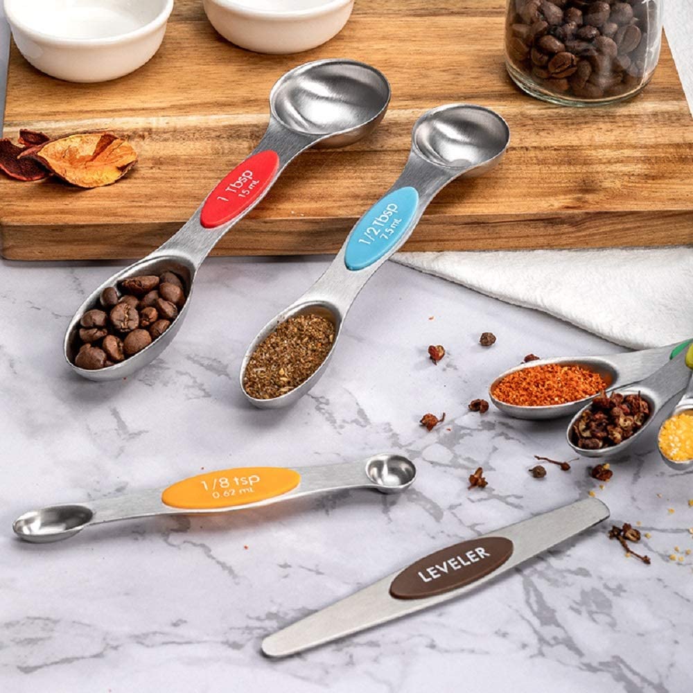 Stainless Steel Magnetic Measuring Spoons Set - Dual Sided For