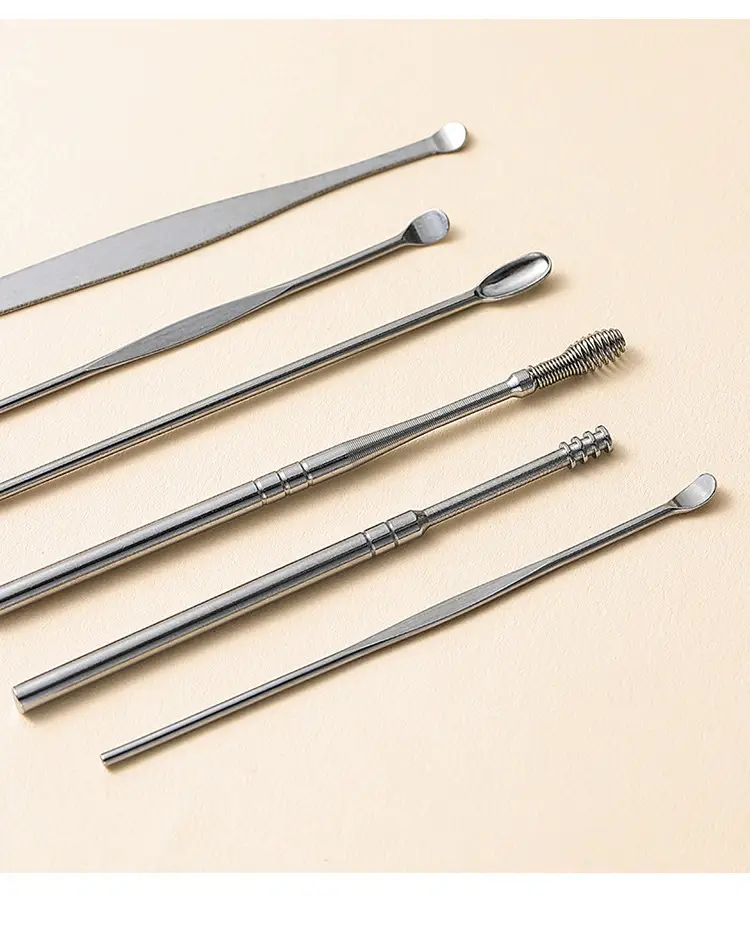 6 pcs steel ear picking spoon set pu ear curette ear picking tool details 3