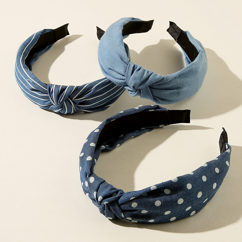 

3pcs Denim Striped Dot Headband Women's Fashion Simple Blue Hair Accessories