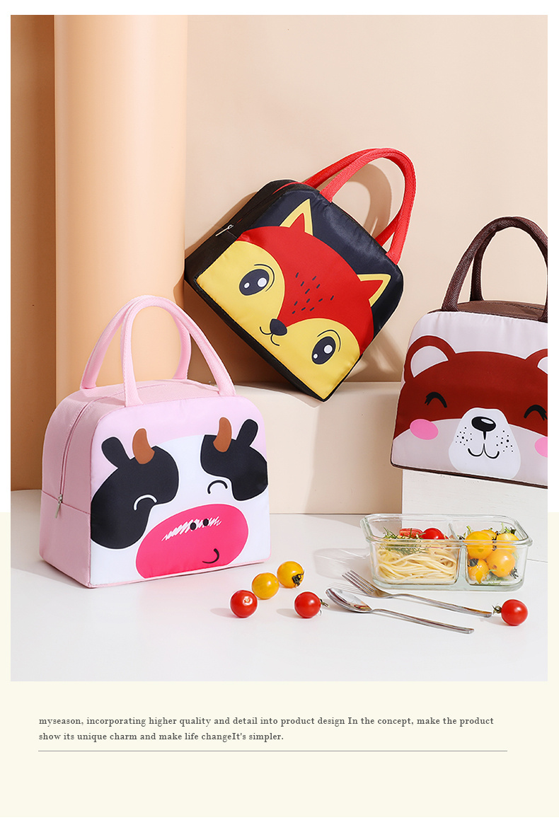 Kawaii Lunch Box, Large Capacity Thicken Cute Lunch Bags Cartoon Pattern  with Handle for Picnic (Beige Milk Tea Bear)