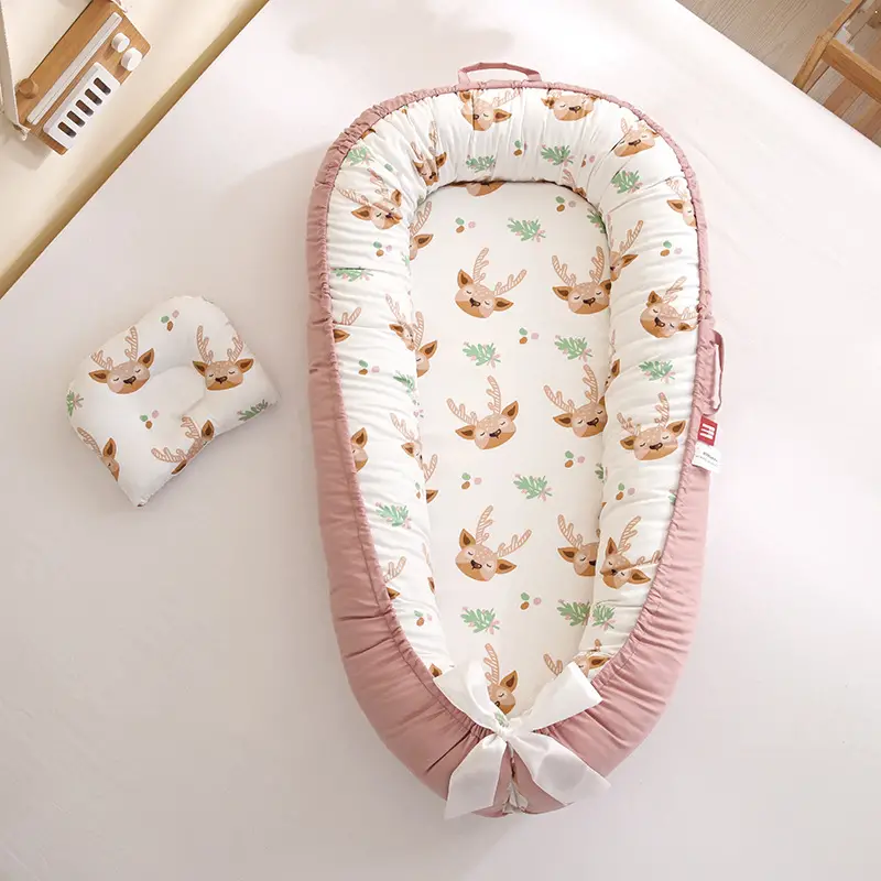christmas elk pattern soft baby crib in bed details 1