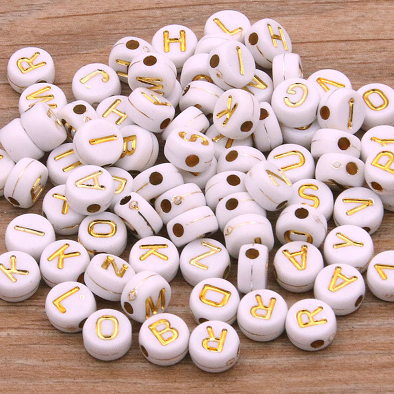 White Gold Color Mixed Letter Acrylic Beads Flat Round - Temu