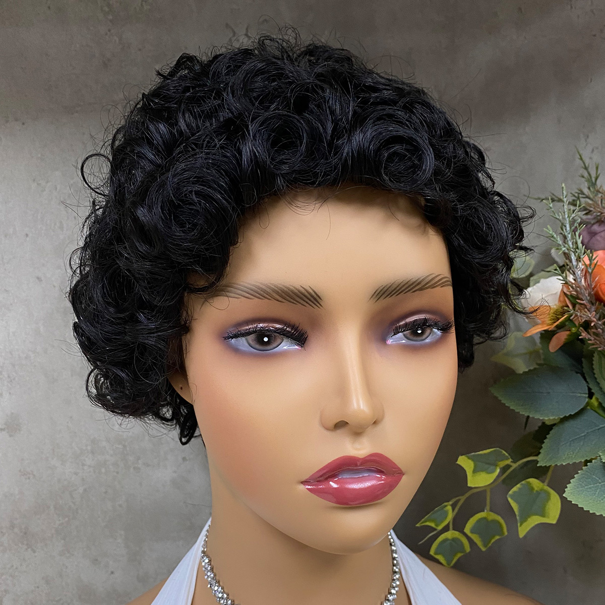 Black Pixie Cut Curly Wig Women's Short Bob Wig With Wigs Brazilian ...