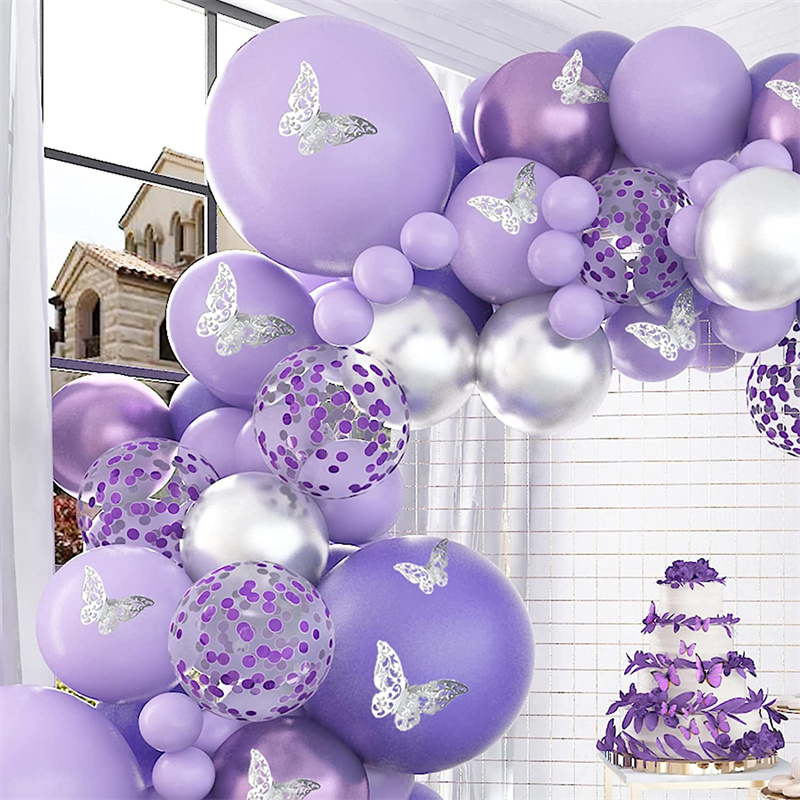 Ballon décoratif d'anniversaire violet 3D Papillon Arc de mariage