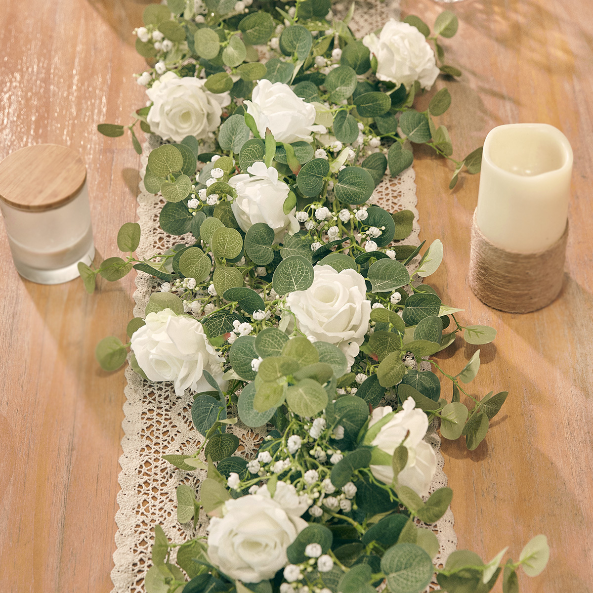 

1pc 70.8in Artificial Eucalyptus Garland With Flowers And Gypsophila - Perfect For Weddings, Home Decor, And Crafts