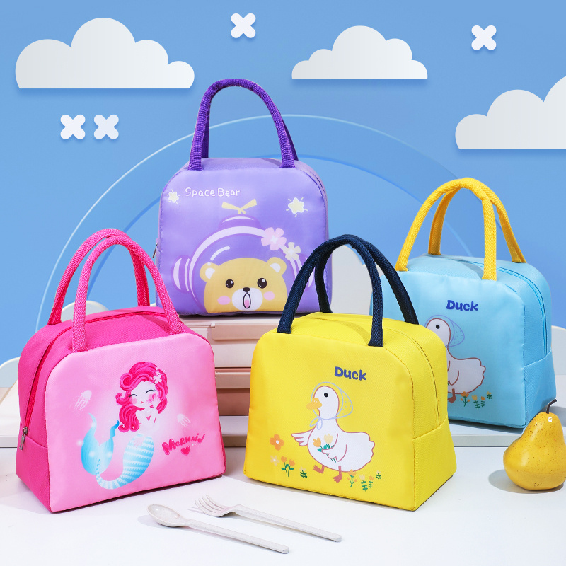 

1pc Cute Cartoon Bento Bag, Lunch Bag, Handbag, Storage Insulation Bag, Canvas Lunch Box Bag