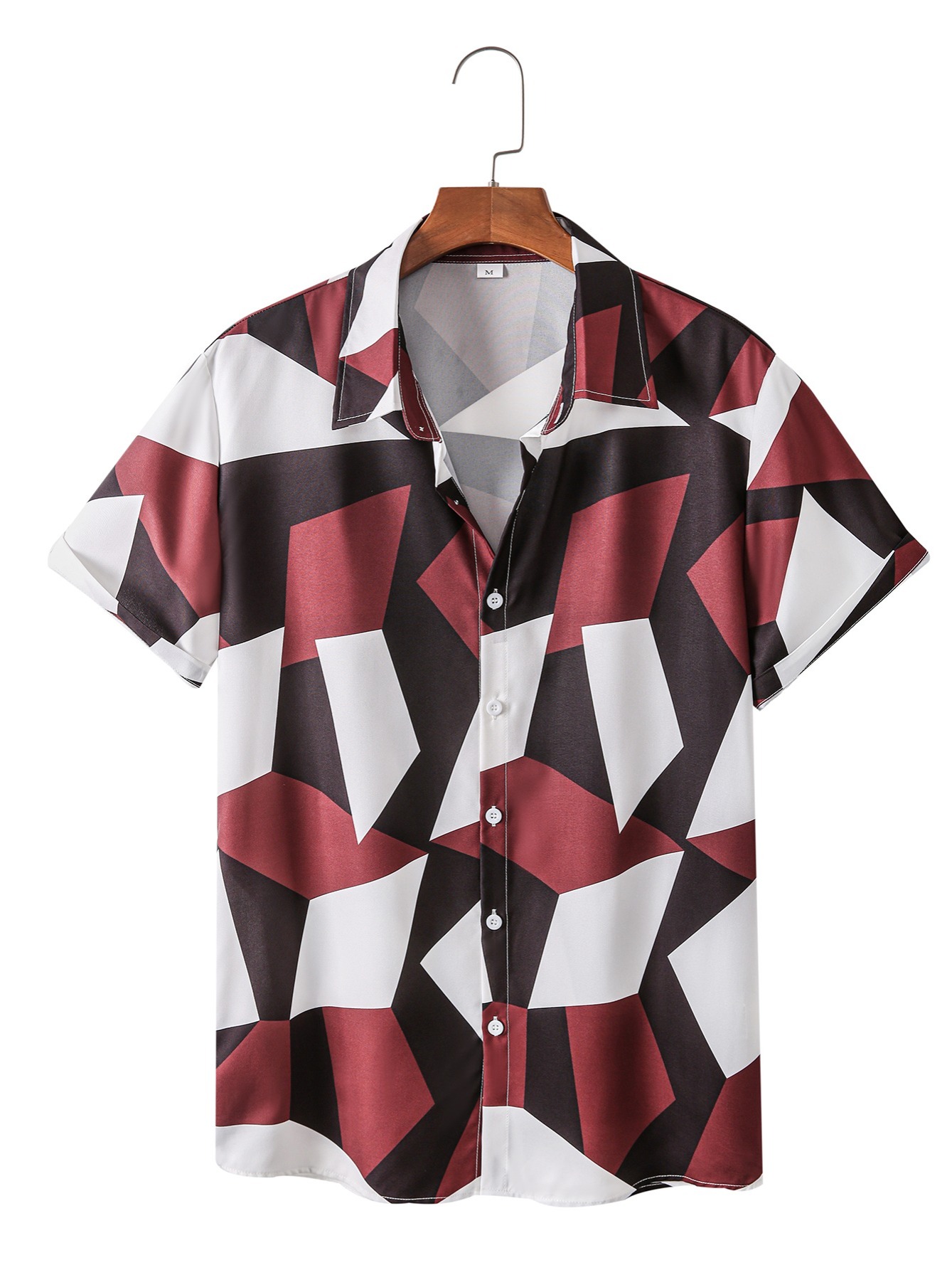 Men's Geometric Pattern Digital Print Casual Short Sleeve Shirt - Temu