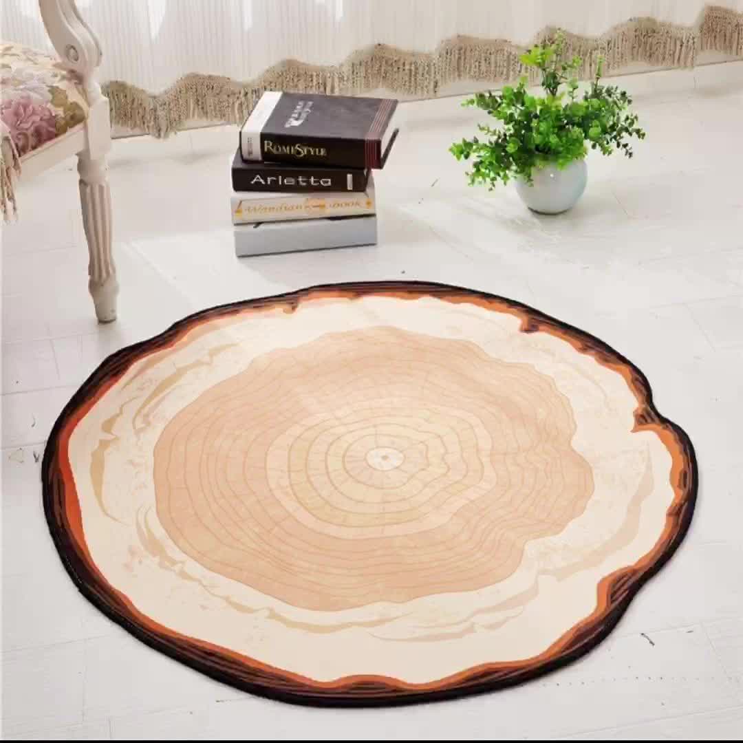 Round Tree Annual Ring Living Room Mat Non Slip Rug