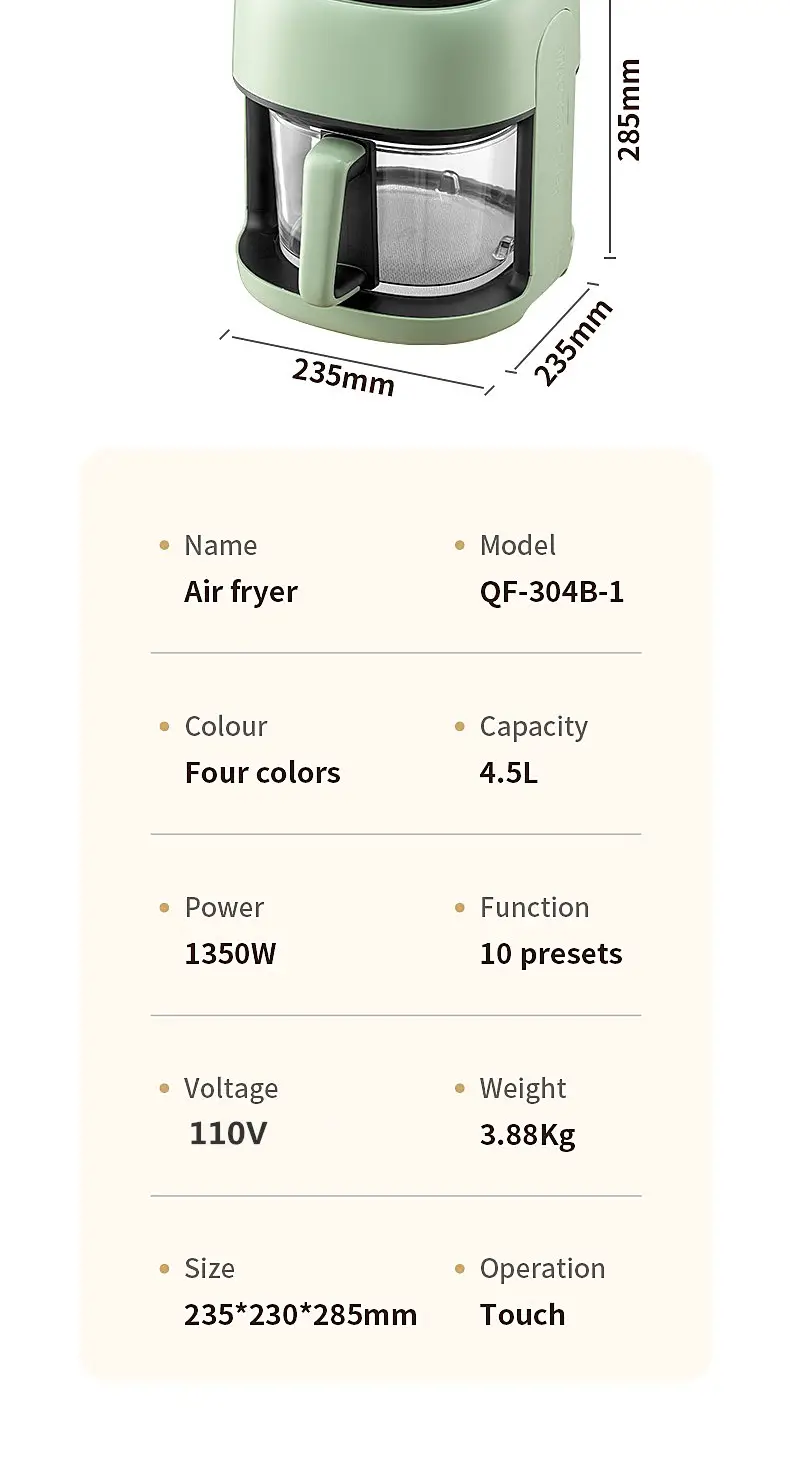 air fryer 4 5l large capacity smart air fryer ntc control 10 functions power failure low fat roast details 20