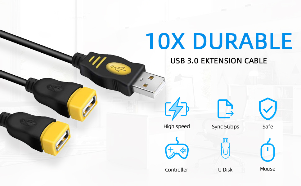 USB 3.0 Female To Dual USB Male 2.0 Y Extension Splitter Extra Power Data  Cable