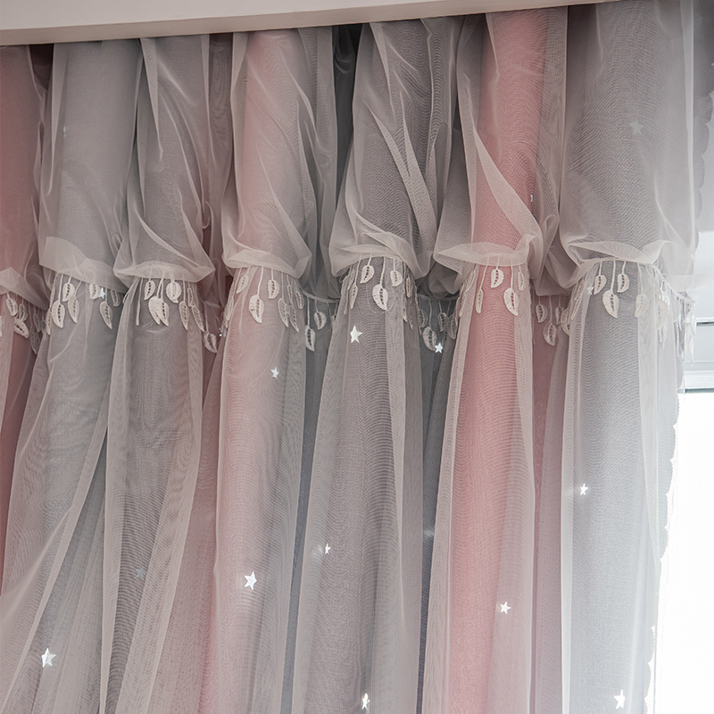 Double layer Blackout Curtains Self stick Rodless Lace Sheer - Temu