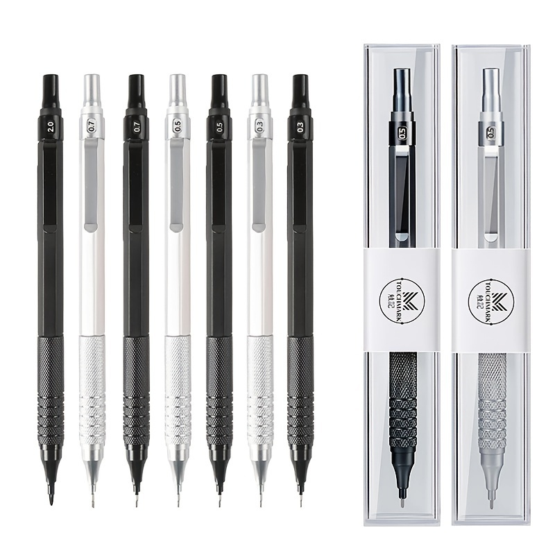 

0.3 0.5 0.7 2.0mm Art Drawing Automatic Pencils Low Center Of Gravity Retractable Nib Metal Mechanical Pencil With Gift Box Set