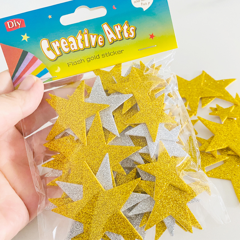 Glitter Stickers Stars VARIOUS COLOURS - 60 stars (10 pack) Colour