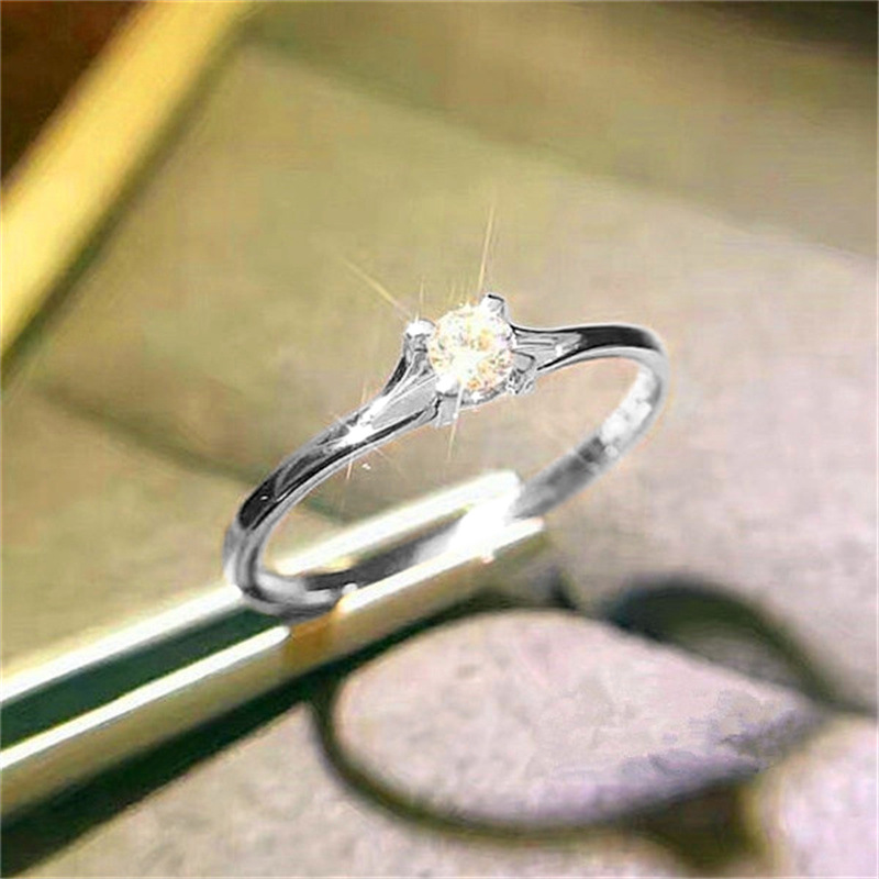 Classic Shiny 4-Prong Zircon Wedding Engagement Ring Women's Hand Jewelry  Gift