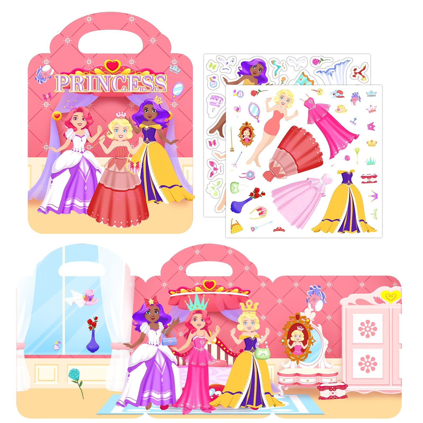 

Reusable Sticker Books, Sticker Book Princess Dress-up Theme Activity Books, Travel Car Busy Book Christmas Birthday Gifts