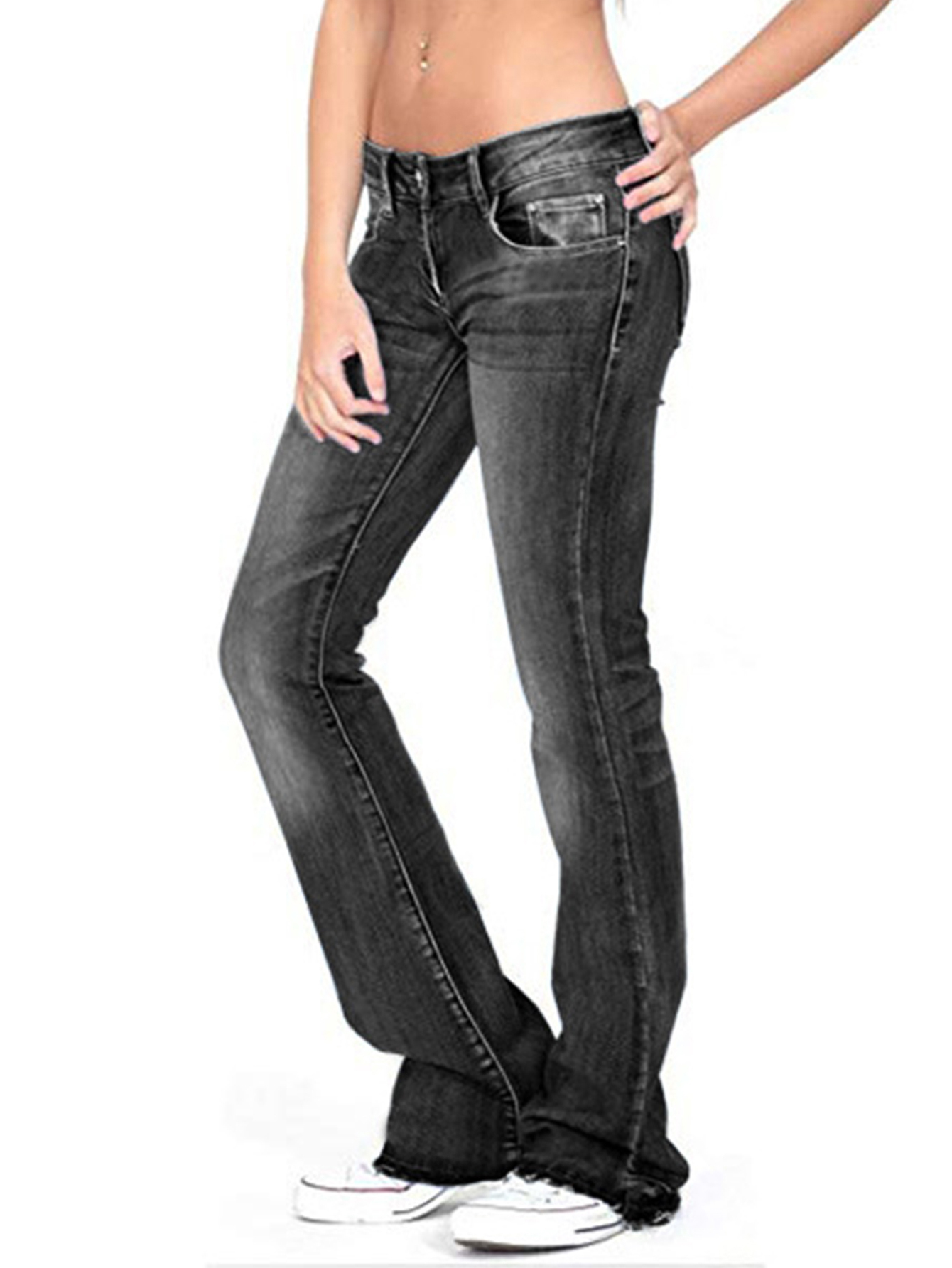 Solid Color Flare Leg Jeans Low Waist Bootcut Denim Pants - Temu