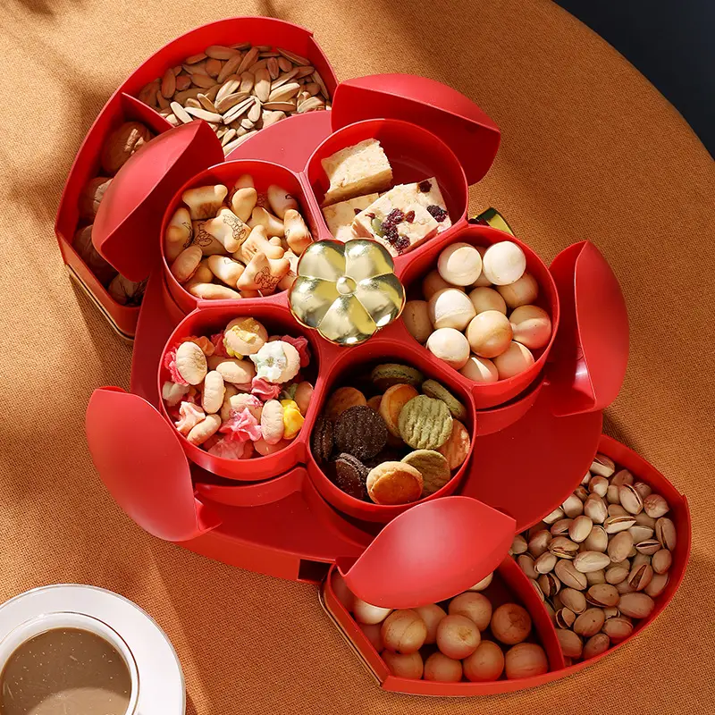 1pc heart shaped dried fruit plate nut storage box home living room coffee table snack box fruit plate chinese new year rotating candy box details 2