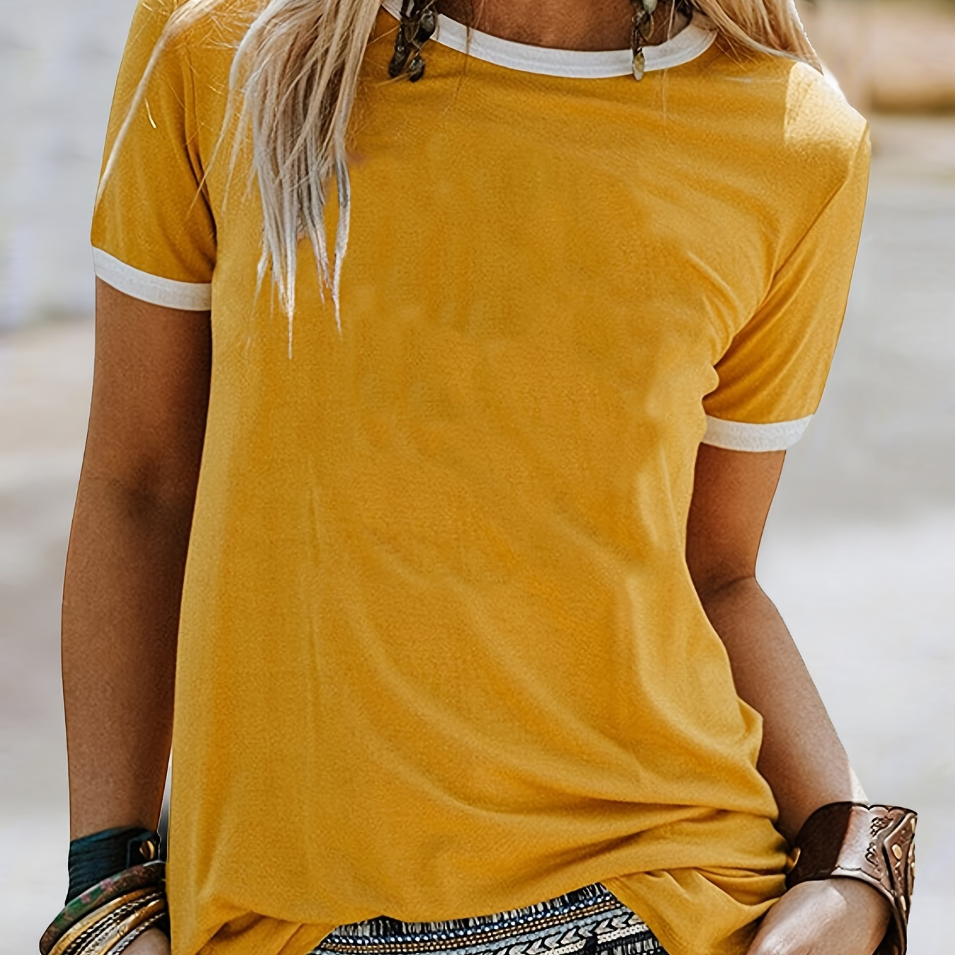 

T-shirt ample à col rond, T-shirts d'été décontractés simples à manches courtes, vêtements pour femmes
