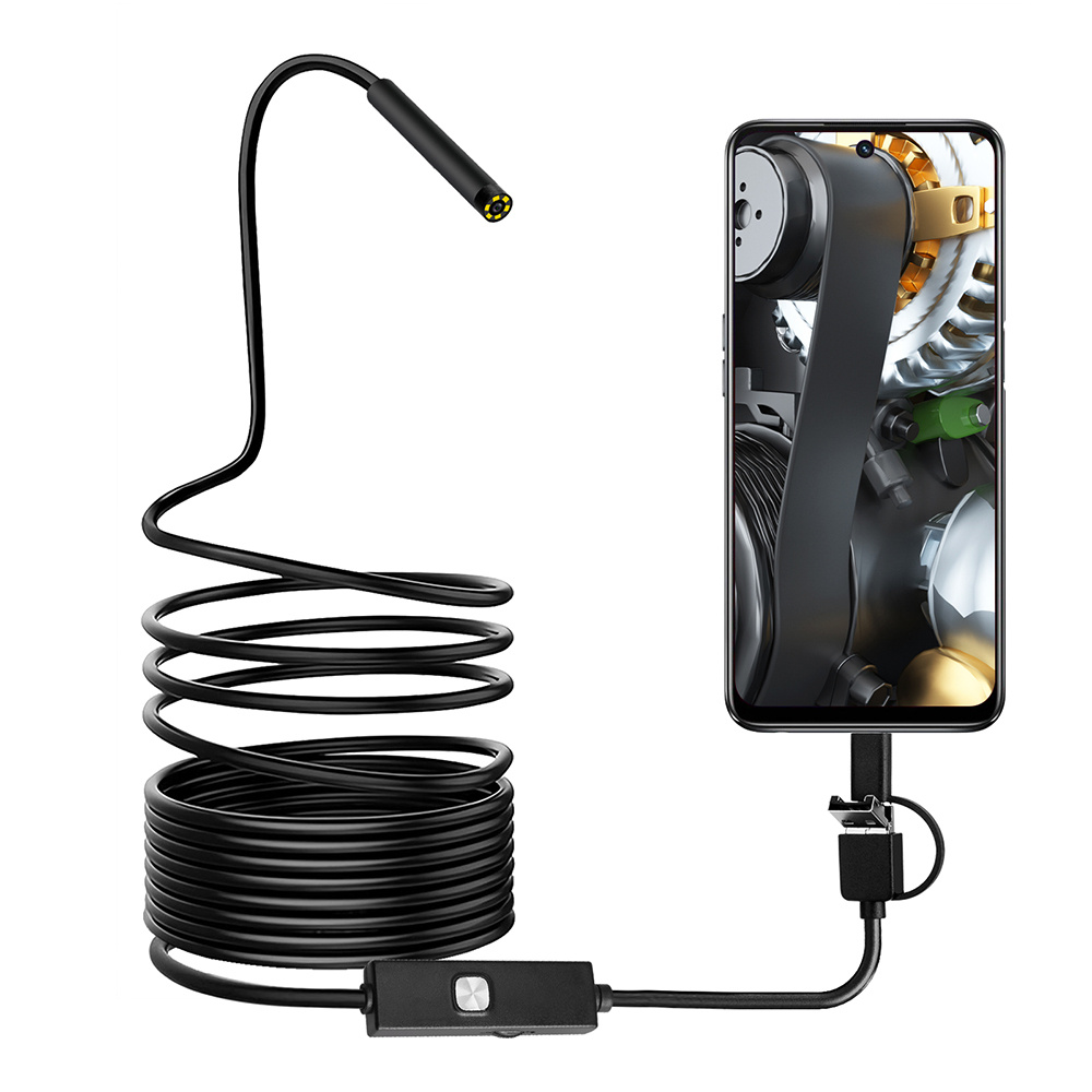 Endoscopio para movil 3 en 1 Mengtech,Camara endoscopica Impermeable, 6 LED  Ajustables, para Android y Tipo C y USB,boroscopio sonda de cámara (7 mm)