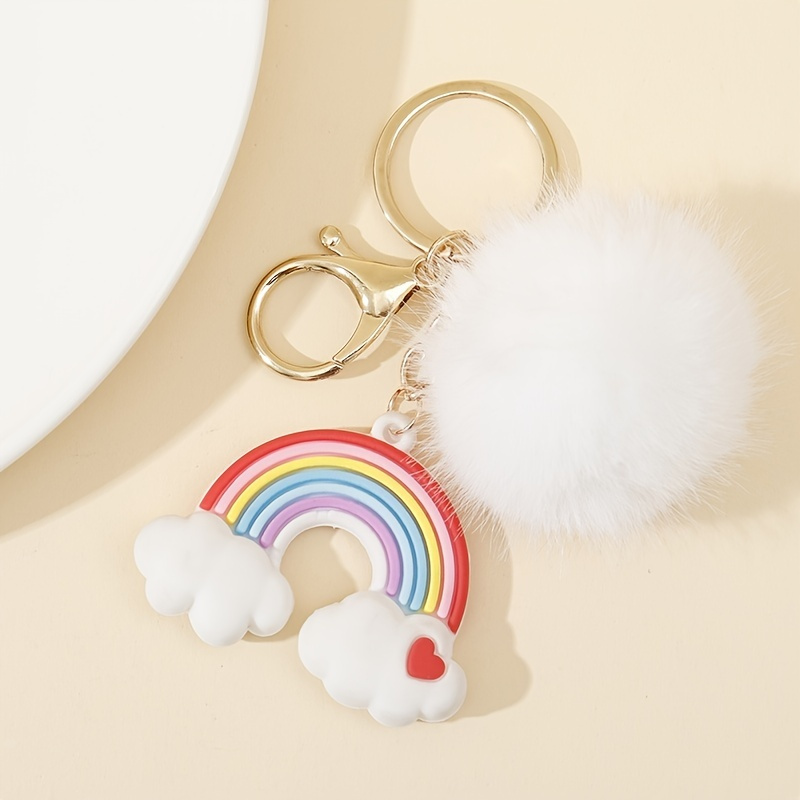 Soft Pvc Rainbow Pom Pom Keychain Pendant Wristlet Key Fob Chain Womens Car  Keyring Backpack Charms School Bag Ornament, Shop Now For Limited-time  Deals