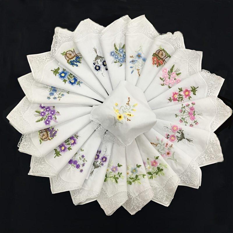 

5pcs 11.4" White Embroidered Square Handkerchiefs Ladies Embroidery Lace Handkerchiefs