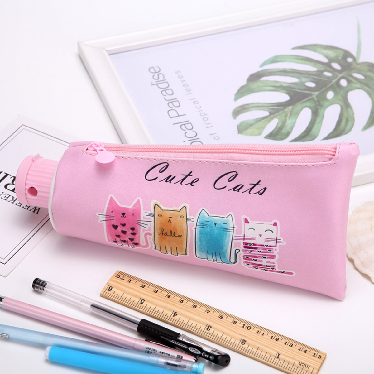 1pc Color Toothpaste Shape Pencil Case With Pencil Sharpener - Temu