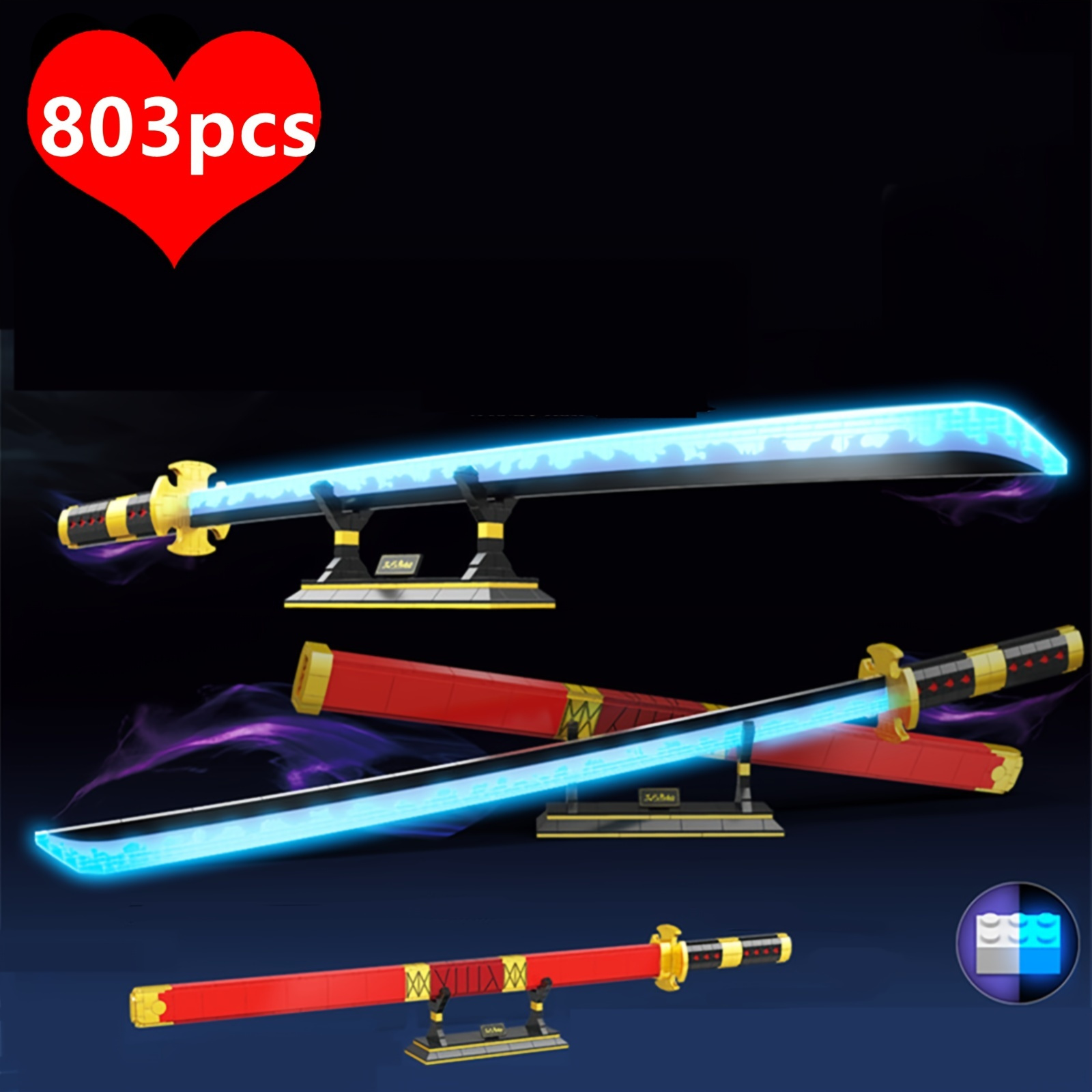 803-Piece Magic Glowing Sword Building Blocks - Assemble Your Own Luminous  Weapon Model with Scabbard Holder, Knife Ornaments and Lights - DIY Educati