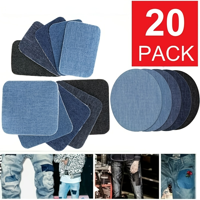 20pcs Iron On Denim Patches, No-Sew Denim Patches for Clothing Jeans,  Assorted Cotton Repair Kit Great for DIY Sew on Patch for Jeans, 5 Assorted  Colors 