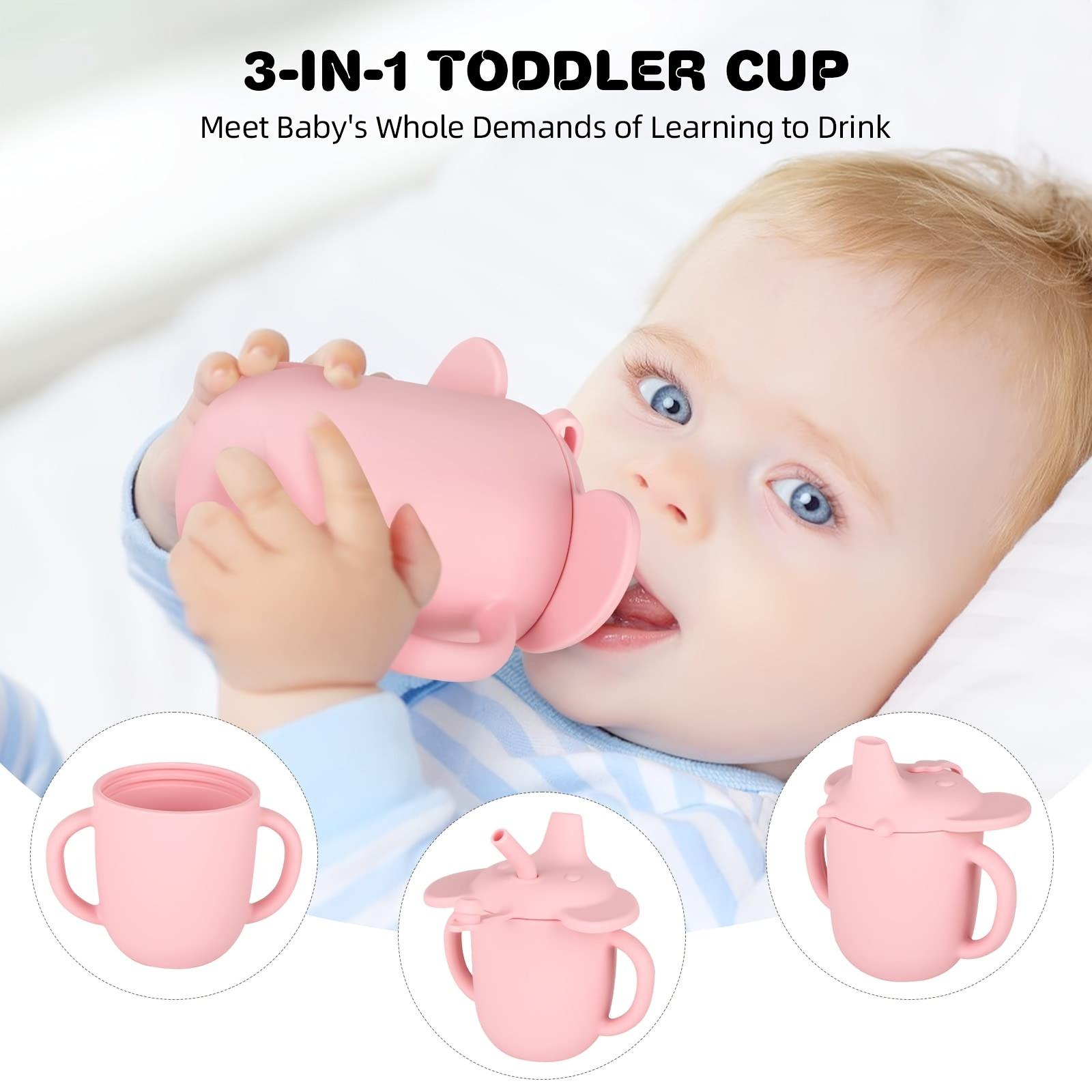 150ml Baby Silicone Sippy Cups Cartoon Cat Shape Baby Feeding Drinkware  Straw Cup Portable Children Snacks Container BPA-Free