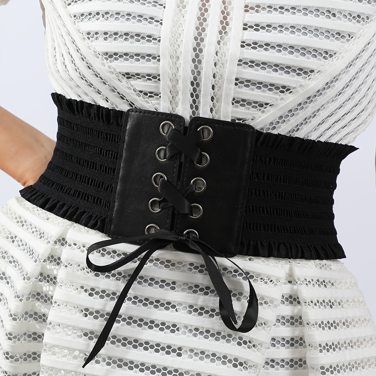 Women Corset Wide Elastic Waist Belt Cinch Stretch Fashion Waistband  Stretchy Dress Belt Band Wrap Vintage Lady Dresses 1pc