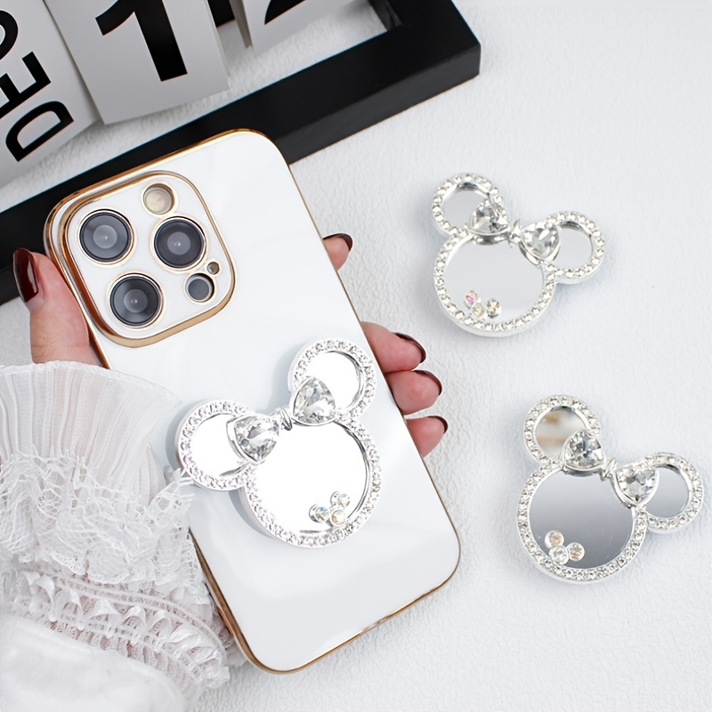 

Sparkle And Shine With This Cute Cartoon Glitter Rhinestone Phone Bracket And Makeup Mirror!