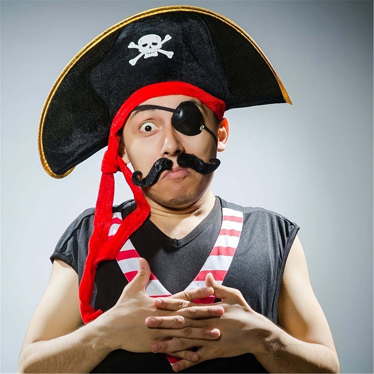 Herren-piratenkostüm, Cosplay, Piratenweste, Hut Haken- Ösenmaske