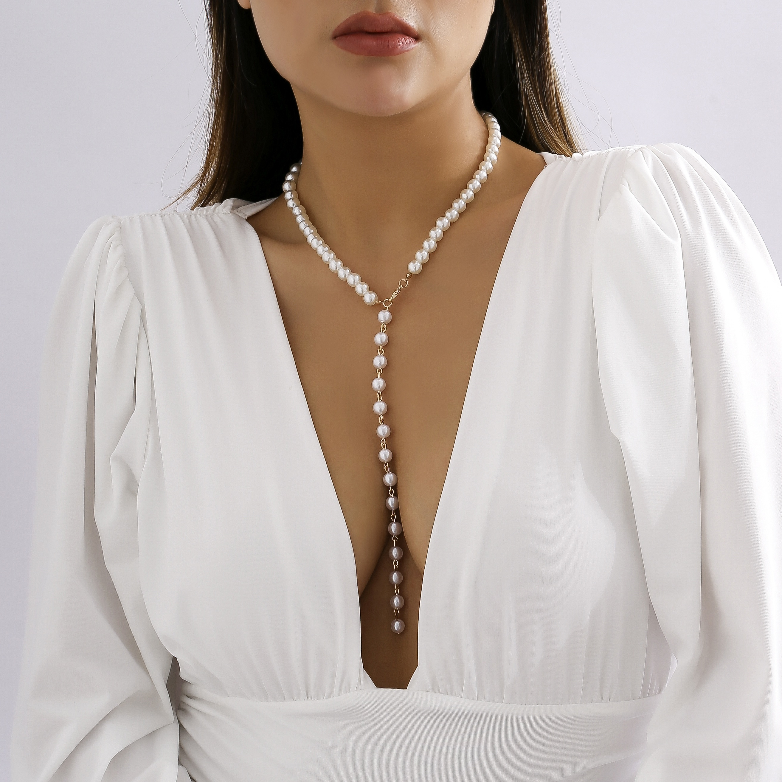 Faux Pearl Decor Tassel Necklace Beaded Dainty Necklace - Temu