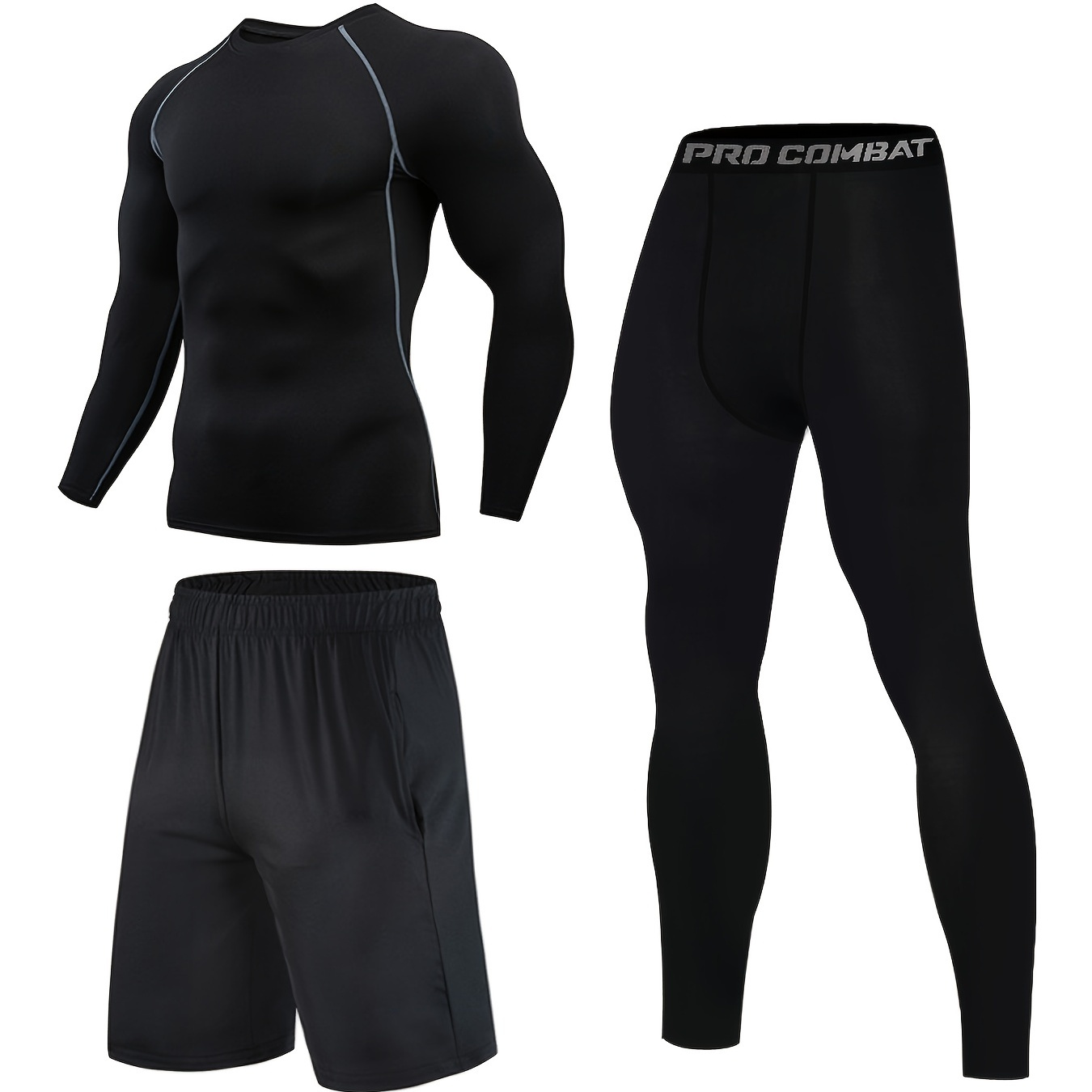 

Tenue de sport 3 pièces à séchage rapide pour hommes, pantalon de sport décontracté, haut à manches longues et short, tenue d'entraînement, de remise en forme