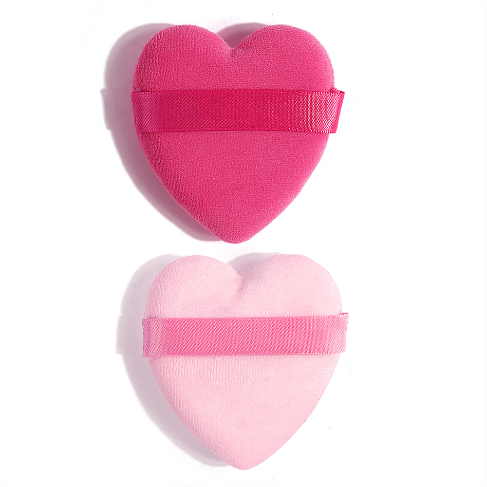 2pcs Soft Love Heart Shape Makeup Puffs - Reusable Cosmetic Powder Puff with Straps for Loose Powder, Mineral Powder, and Blush Application