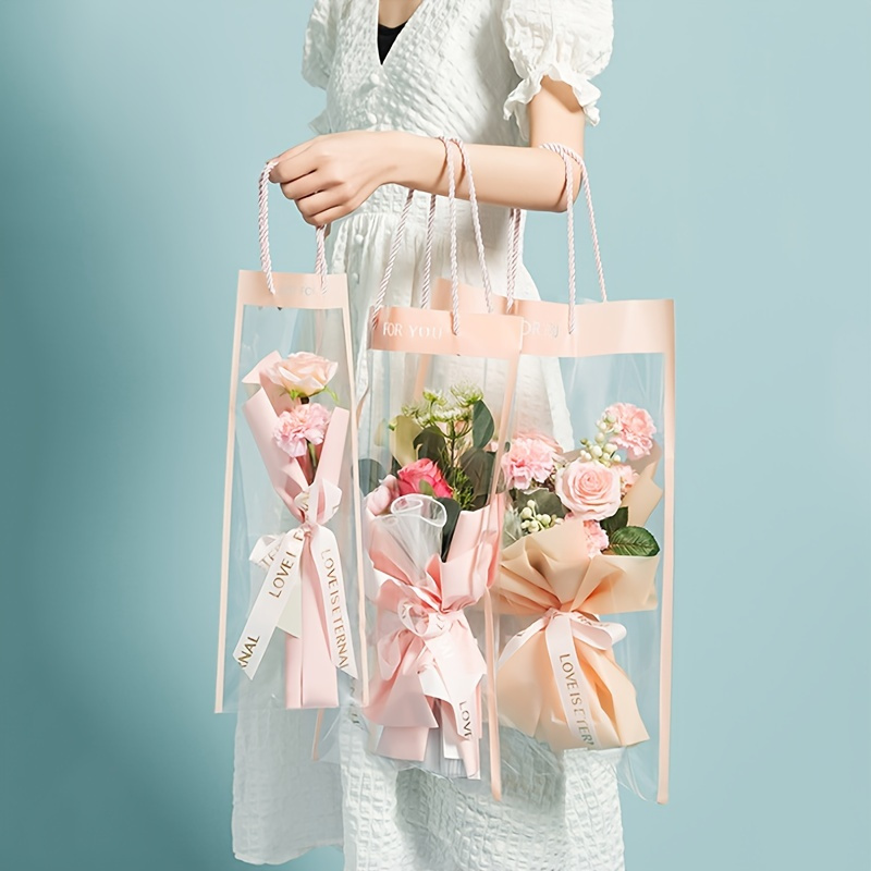 Bag Transparent Trapezoidal Flower Net Red Handbag Bouquet Plastic Handbag  Flower Packaging Material For Bouquet Bag Baked Dessert Hand Carrying Bag -  Temu