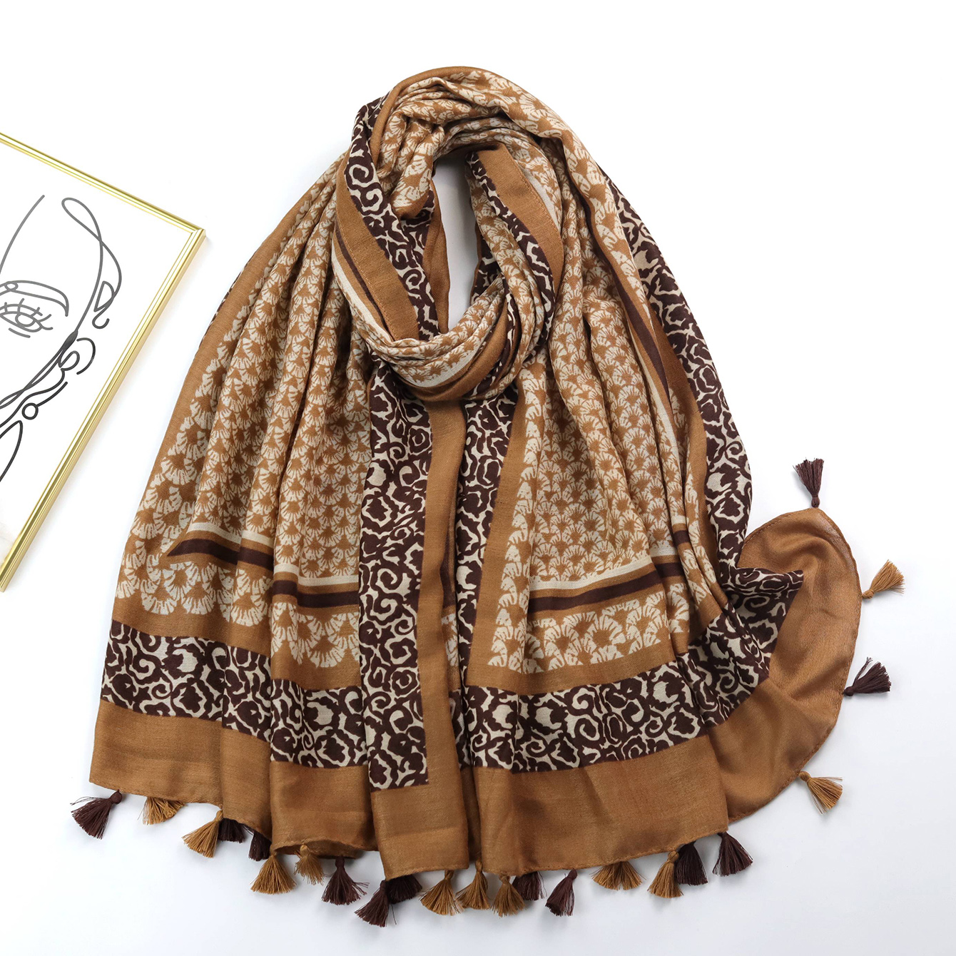 Dengdeng Long Womens Scarves Plaid Shawl Cape Scarf Tassel Scarf for Teen Girls Brown Free size, Girl's, Size: One Size