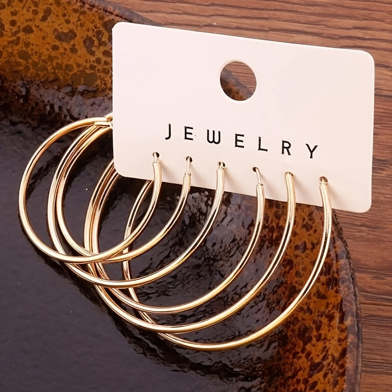 

3 Pairs Hoop Earrings Alloy 18k Plated Jewelry Daily Wear Accessories Female Gift