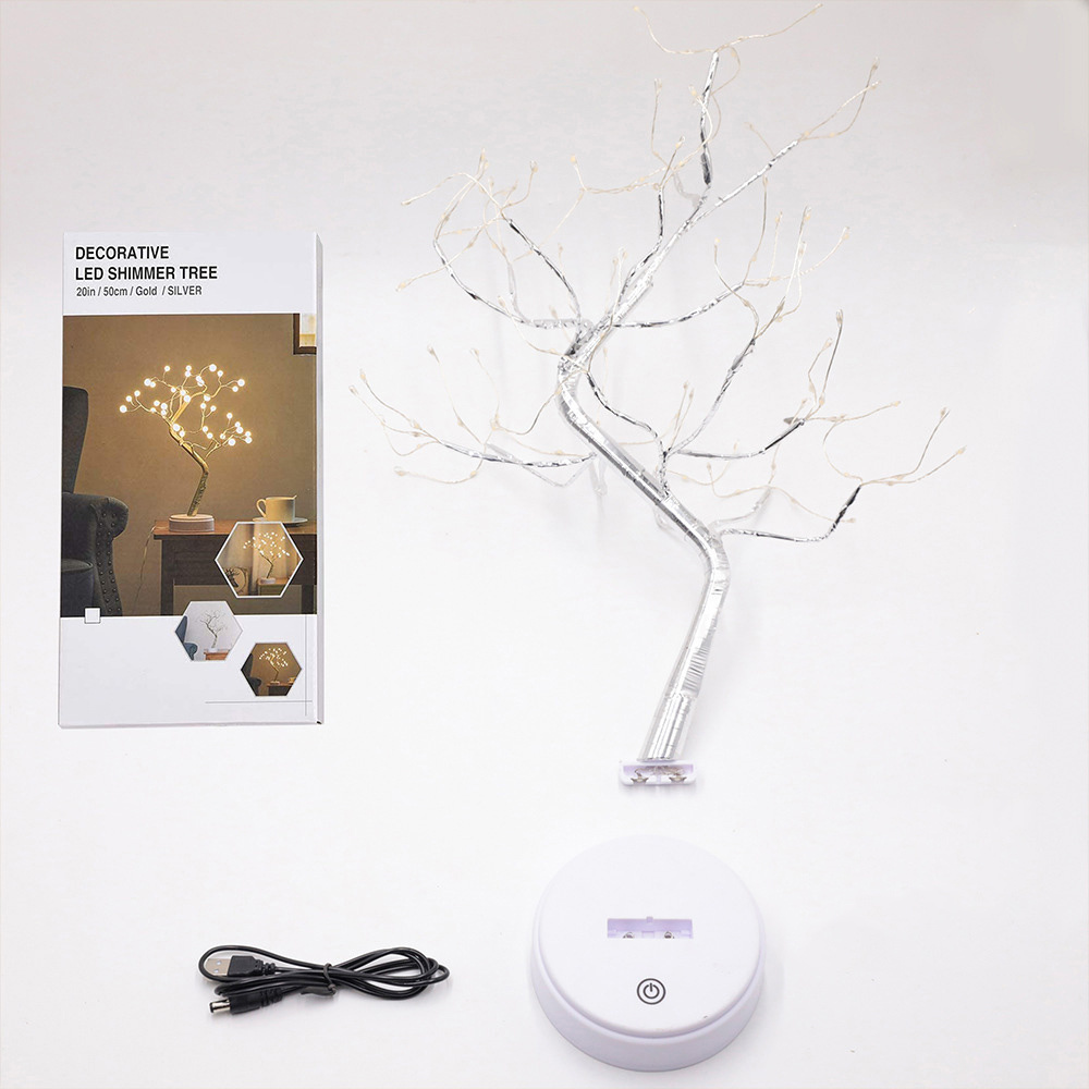 FuChsun Bonsai Tree Light 108 LED White Shimmer Silver Branches Battery and  USB Operated (White Glow Silver Branch)