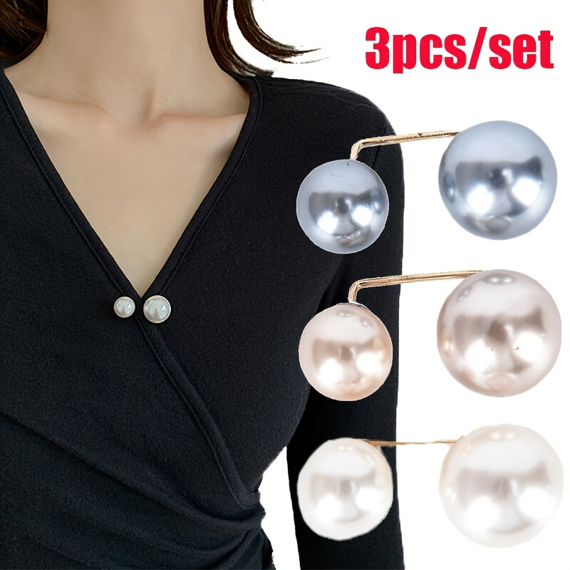 

3pcs/set Faux Pearl Brooch Pin Delicate Waist Big Change Small Anti-fade Buckle Fixed Clothes Trousers Waist Artifact