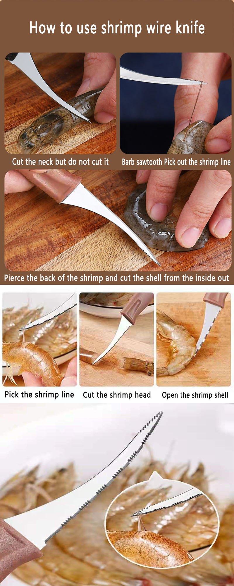 Shrimp Deveiner Knife Sharp Stainless Steel Blade Wooden Temu